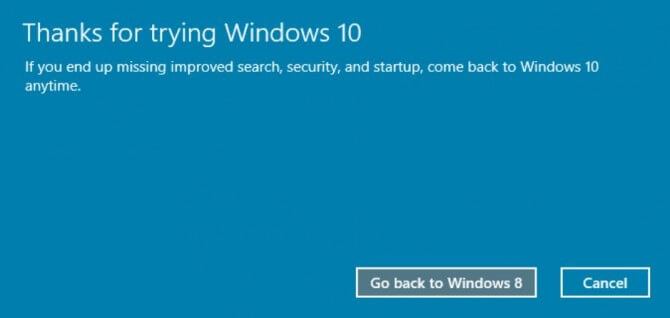 Pesan terima kasih sudah mencoba Windows 10.
