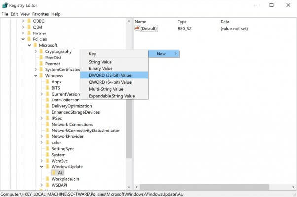 Registry editor untuk atur Windows Update.