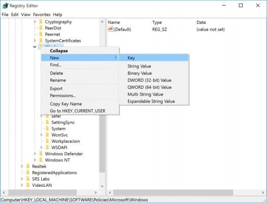 Registry editor Windows Update.