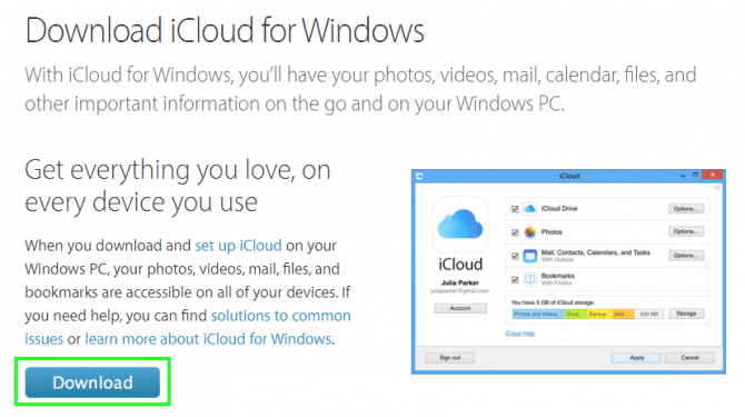 Download iCloud untuk sistem operasi Windows.