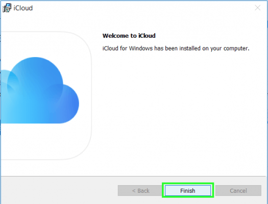 Selesai instalasi iCloud di komputer berbasis Windows.
