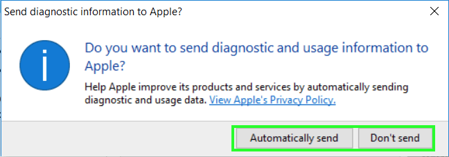 Kirim informasi penggunaan dan diagnostik ke Apple.