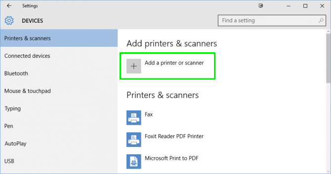 Menu Add printer or scanner di Windows 10.
