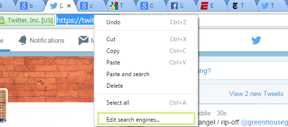 Tampilan menu edit search engine.